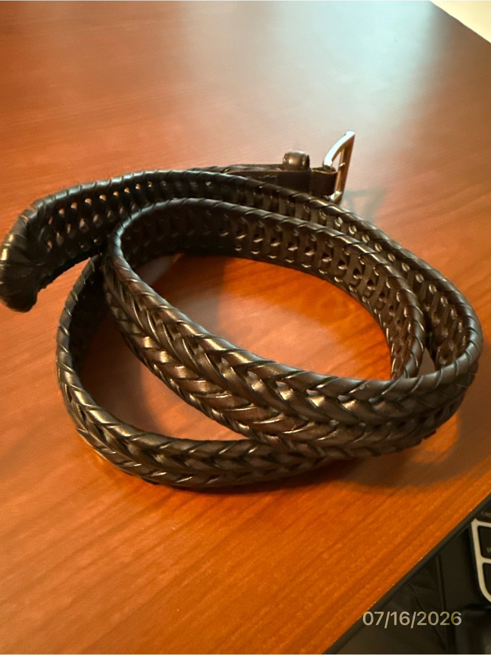 Fossil Mens Size 36 Dark Brown Braided Leather
Belt Minimalist Square - Picture 4 of 9